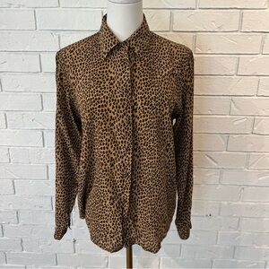 Vintage 90s 100% Silk Leopard Print Blouse Shirt S